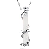 Bar Necklace for Women,S925 Sterling Silver White Opal Bar Necklace with Leaf Charm Bar Pendant Jewelry Gift for Mom Daughter Wife