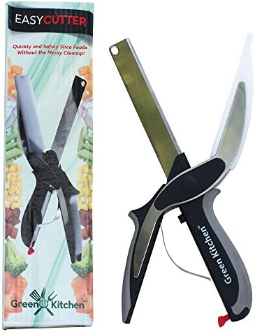 Easy Cutter by Green Kitchen | 2 in 1 Clever Chopper/Slicer Knife and Cutting Board | Premium Quality Stainless Steel Blades Set for Picture Perfect Vegetables, Fruit, Cheese &amp; Meat Slices | Black