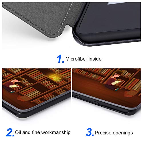 Jingdu Water-Safe Painting Case for All-New Kindle Paperwhite 10th Generation 2018 Released Premium PU Leather Slim Lightweight Smart Cover with Auto Wake/Sleep,B-Library