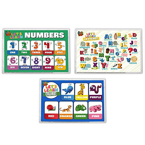 Disposable Placemats by Baby Phd - Table Top Mats for Toddlers Kids Children and Babies - Extra Sticky Adhesive - 60 Placemats - Eco Friendly  - 3 Neat Educational Designs - Sticks To Table