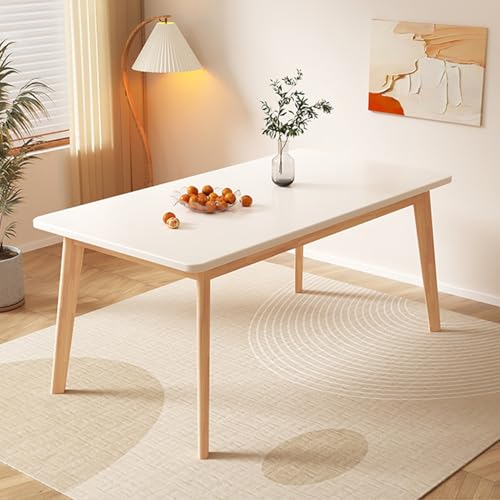 DAYONG Wood Dining Table,Kitchen Dinner Table with Soild Wooden Legs, Modern Rectangle Table for Home Study Office Restaurant Party(White, 120 * 60 * 75CM)