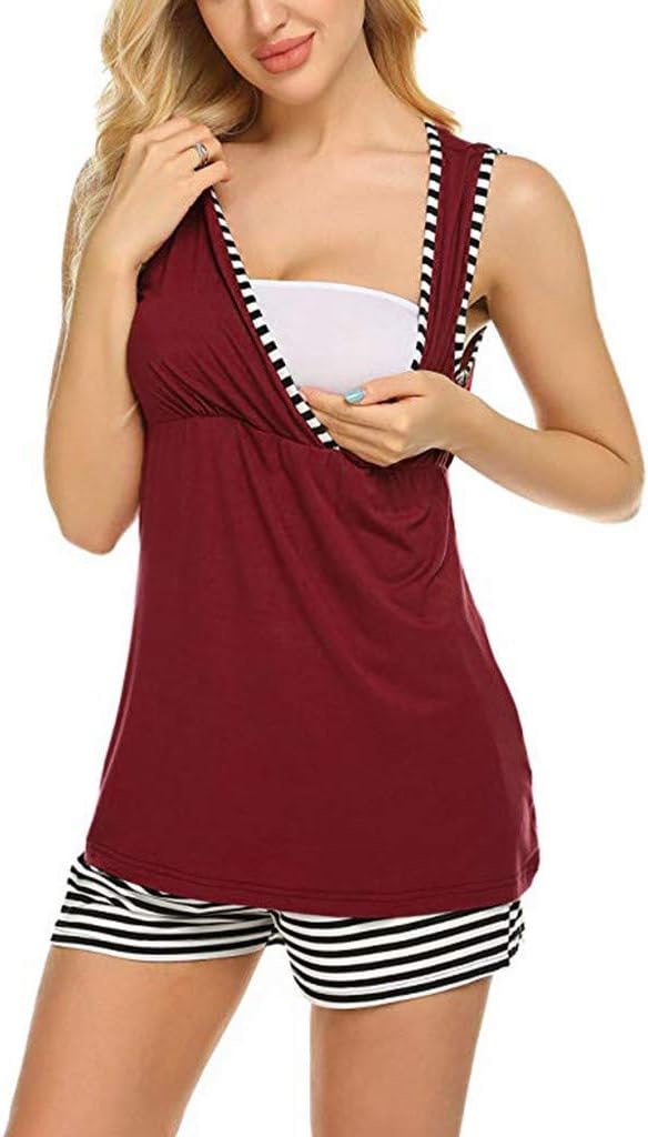 Mumustar Maternity Pyjamas Sleeveless Vest + Shorts Cotton Soft Lounge Wear Sleepwear Nightwear Women Pjs Set