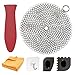 Cast Iron Cleaner 7” Circle Premium Stainless Steel Chainmail Scrubber Cast Iron Cleaning Kit Hot Handle Holder + Pan Scraper + Grill Scraper + Kitchen Towel (6 Pack)