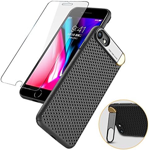 iPhone 8 Case, iPhone 7 Case, Presented Toughened Glass Screen Protector, for Apple iPhone 7 4.7 inch with Metal Kickstand Hard PC Back + Flexible Bumper (Black), Business Gift for Men, Women, Girls