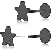 ZDE Women Earrings Threadless Flat Back Star Earrings Titanium Hypoallergenic Cartilage Non-Nickel Pink Push Back Earrings Studs for Sensitive Ears Simple Classic Earstuds