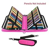 YOUSHARES 160 Slots Pencil Case - PU Leather Large Capacity Zipper Pen Bag with Adjustable Strap for Prismacolor Watercolor Pencils, Crayola Colored Pencils, Marco Pens and Cosmetic Brush (Red)