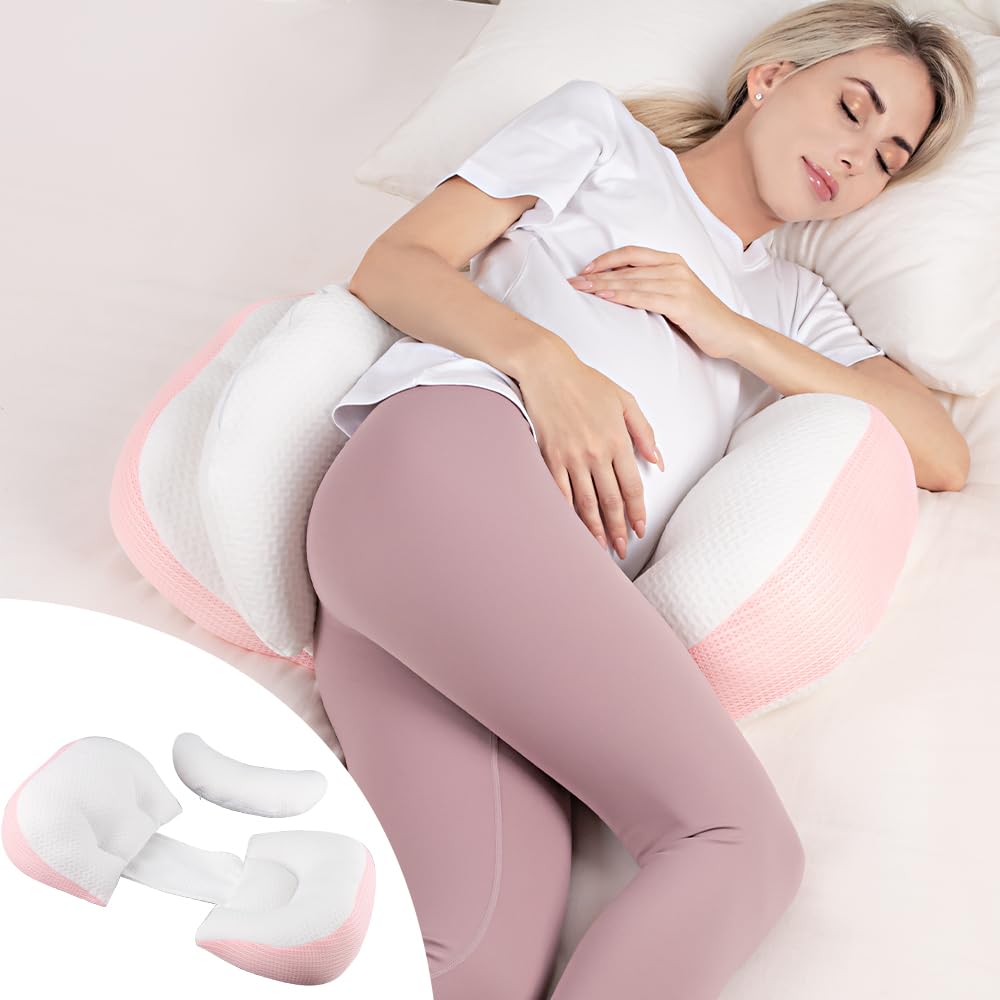 Chilling Home Pregnancy Pillows for Sleeping, Maternity Pillow for Belly, Adjustable and Portable Maternity Body Pillows for adults with Breathable Cover(Pink)