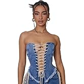 Kvor Women Vest Chic Shoulder Lady Corset Tube Top Sexy Jeans Camisole Top Denim Crop Top