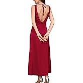 VAFADRESS Satin V Neck Sleeveless Tie Backless Cocktail Party Maxi Dress for Women