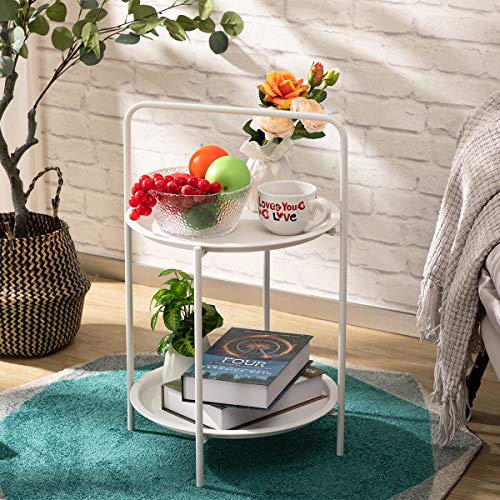 HollyHOME Small Round Metal Tray Table, 2Tier End Table, Accent Sofa