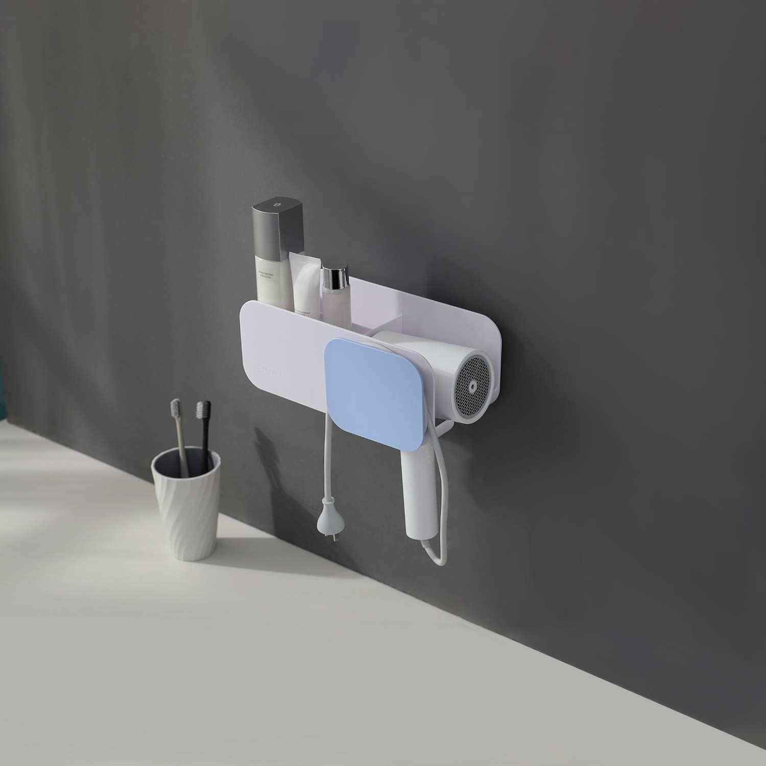 YIGII Adhesive Hair Dryer Holder - No Drilling Hair Dryer Rack Hair Care Styling Tool Organizer Holder for Bathroom Wall Mount Blow Dryer Holder Storage