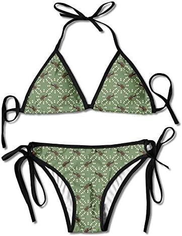 IujD5AS Women's Swimwear Blue - Long Nose Dog with Bones V-Neck Triangle Bikini Swimsuits