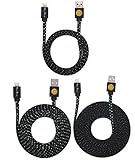 3 PACK 3ft/6ft/10ft Durable Braided Flat Noodle Lightning USB SYNC Cable Charger Cord for iPhone 5 / 5C / 5S (Latest IOS Supported) iPad Mini iPod Touch 5th Air Gen (black)
