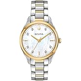 Bulova Ladies' Sutton Two-Tone Stainless Steel 3-Hand Quartz, White Mother-of-Pearl Dial, Sapphire Crystal, Diamond Dial Style: 98P184