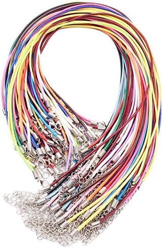Dcatcher 20 Mixed Colours 100 PCS 2.0mm Braided Waxed Necklace Cord Bulk with Extension Chain Rope and Lobster Clasp for DIY Jewelry Making, Assorted Colour(2.0mm)