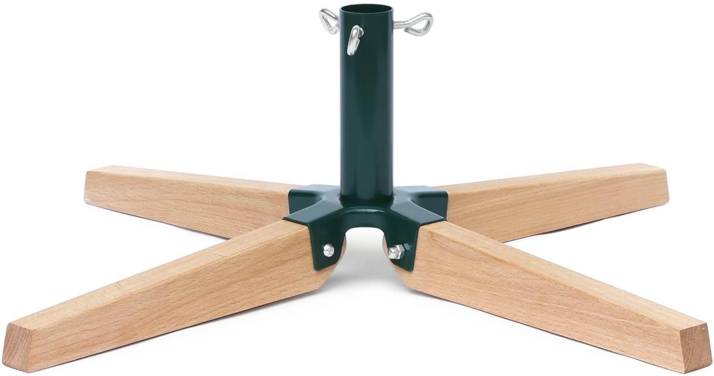 Tree Stands - HarcoHome Foldable Christmas Tree Stand for Artificial Tree, Metal and Beech Hardwood Christmas Tree Base for Indoor Use, Fits up to 8ft Fake Tree, Christmas Tree Holder for Decoration Rustic (Green)
