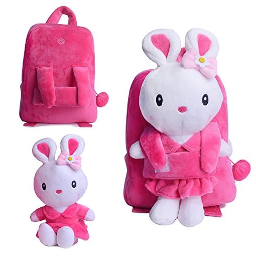 Gloveleya Girls Backpacks Kids Backpack for Girls Gifts Toy Plush Doll Removable Book Bags for Kindergarten Pink 9 Inches