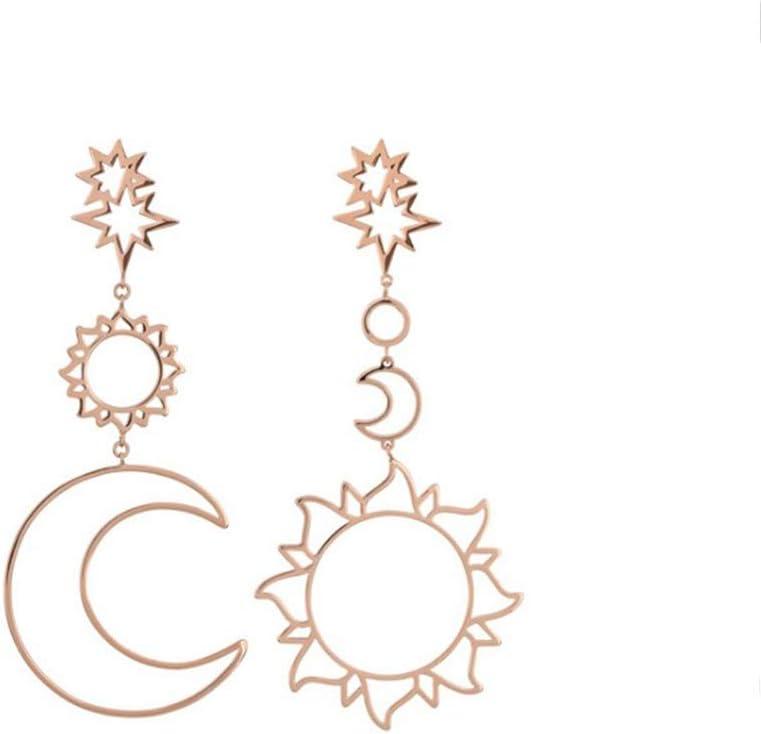 Sun Moon Asymmetrical Crystal Drop Earrings Bohemian Tassel Design Dangle Earring Fashion Retro Stud Earrings for Women Girl Fashion Jewelry