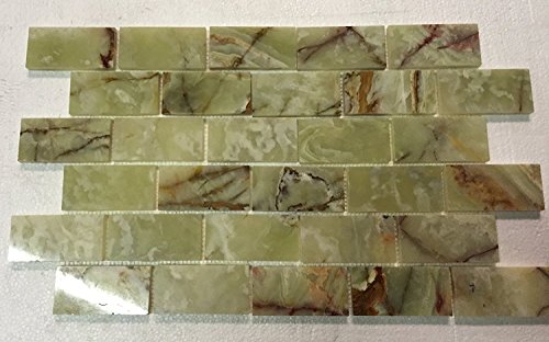 Click Here to See More Images 2x4 Green Onyx Polished Mosaic Tiles on the Mesh Sheet
