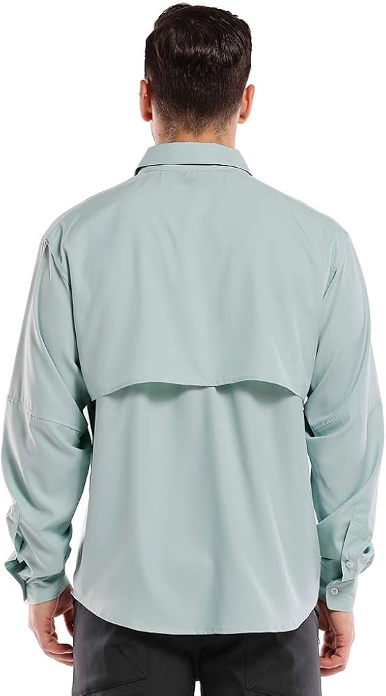 Men's UPF50+ Long Sleeve Shirt, Outdoor Sun Protection Dry Fit Cooling Hiking Fishing Shirts: Clothing
