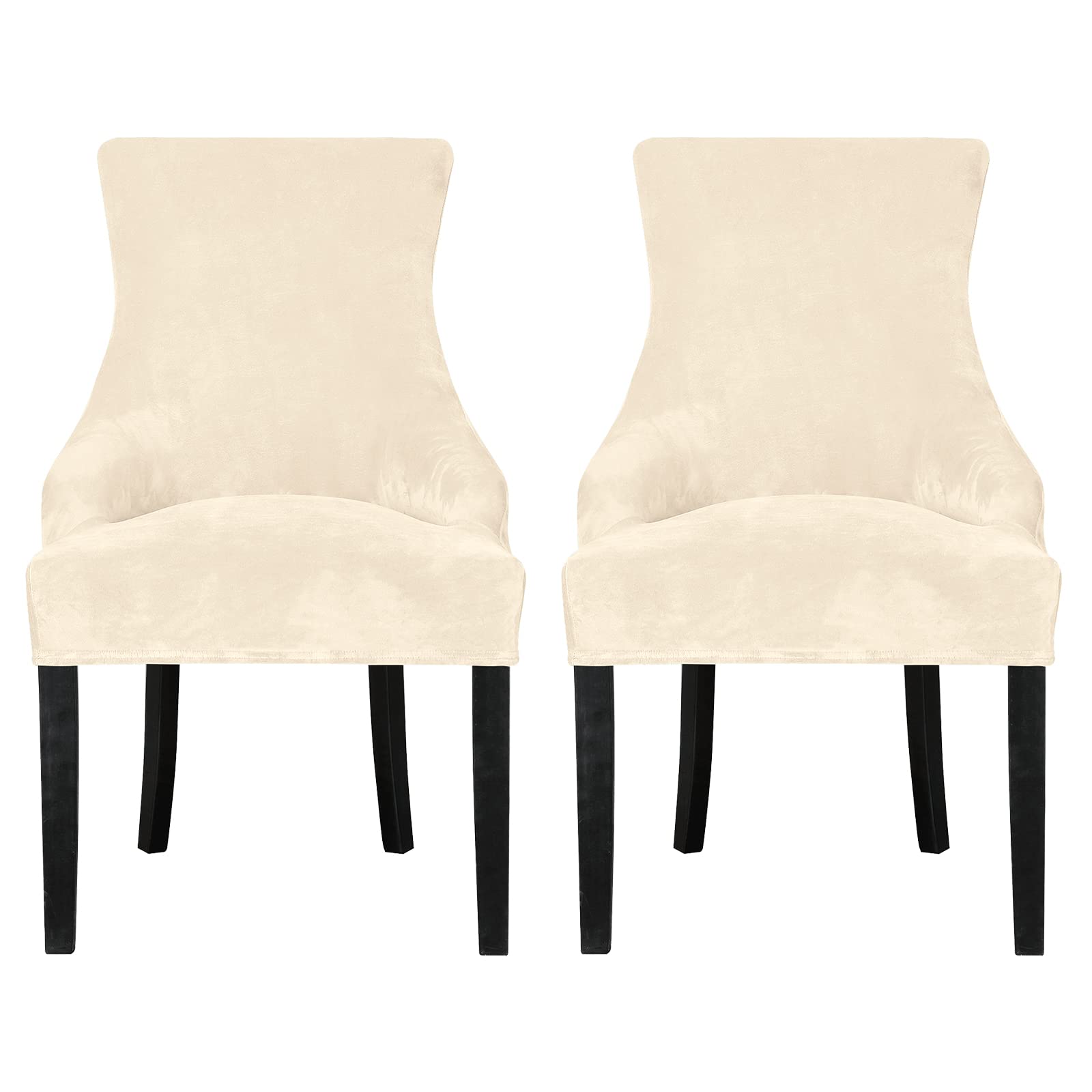 Leorate Dining Chair Covers Stretch Velvet Wingback Armchair Slipcovers Recliner Chair Protector for Kitchen Home Decor (Cream, Pack of 2)