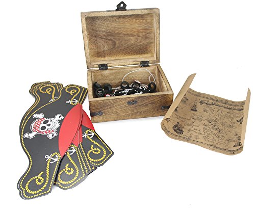 WellPackBox Pirate Birthday Party Supplies Wood Treasure Chest, Hats, Eye Patches, Rings and Treasure Map (Wood Chest) - Thumbnail 3