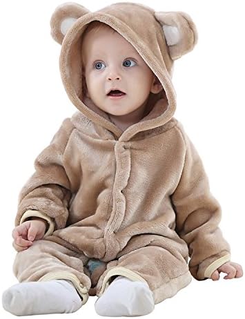 TSHSUN Toddler Baby Infant Boy Girl Clothes Bear Outfit Flannel Romper (4-12Months, Brown)