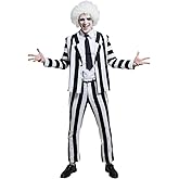 miccostumes Men's Costume Horror Movie Cosplay Black and White Vertical Stripes Jacket Suit Costume with Tie Halloween Party