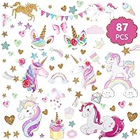 Unicorn Wall Decal, 3Sheets 2Styles 87pcs Unicorn Wall Stickers Wall Decals for Girls Room Kids Rooms Decor ...