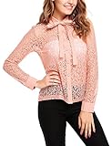 Zeagoo Women's Button Down Lace Shirt Bow Knot Collar Blouse See Through Tops