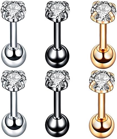 3 Pairs Mix Stainless Steel Screw Back Small Stud Earring