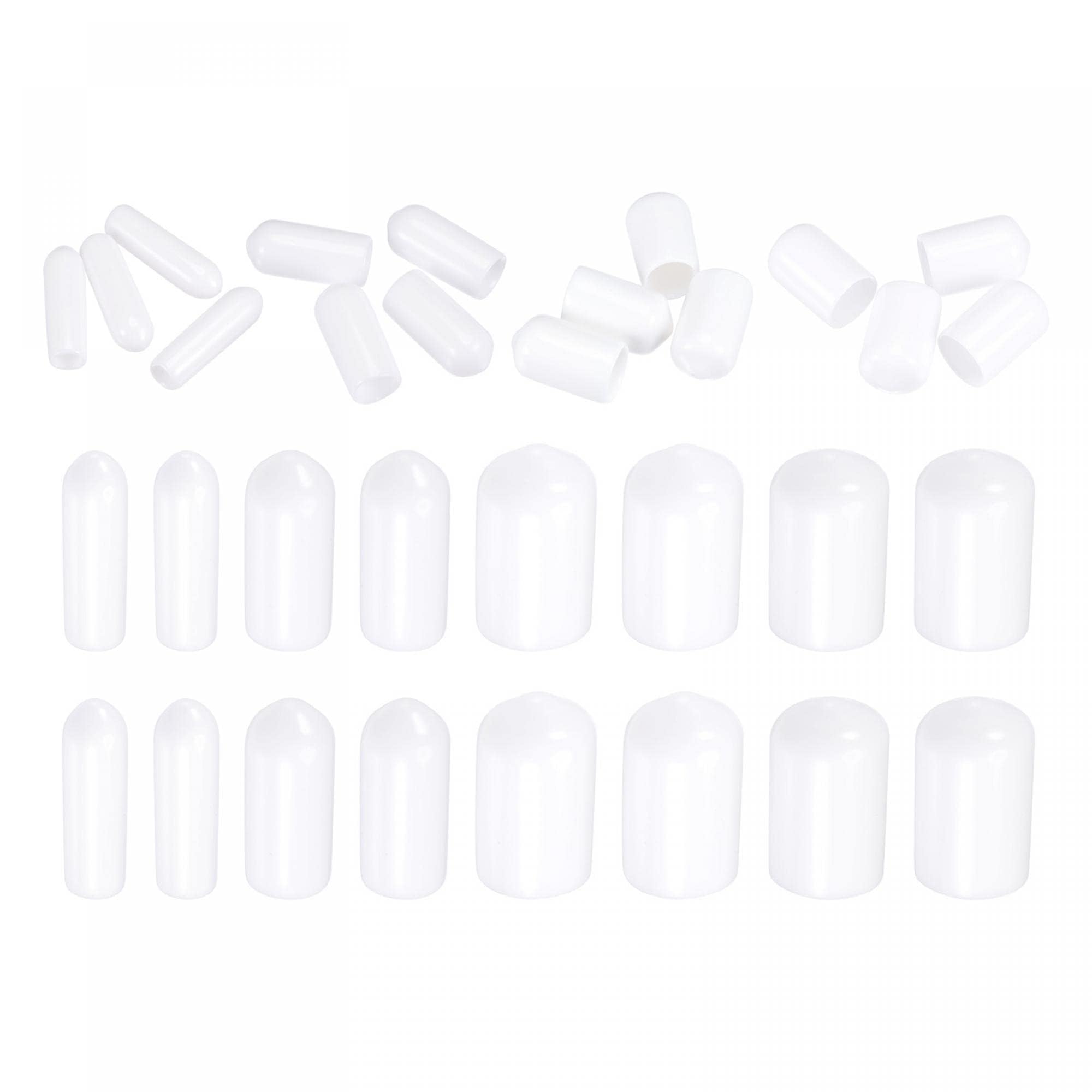 TA-VIGOR 40Pcs Rubber End Caps, 3mm / 6mm / 9mm / 12mm ID Round Flexible Screw End Caps Thread Protectors, White Vinyl Bolt Covers Rubber Covers for Screws, Tubes, Cables, Wires, etc