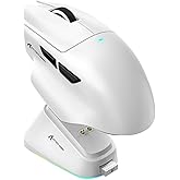 ATTACK SHARK V6 Wireless Gaming Mouse with RGB Charging Dock, 25K DPI PAW3311 Sensor, 1K Polling Tri-Mode Ergonomic PC Mice, 5 Programmable Bottons, Cloud-Based AI Driver for Win/Mac,White