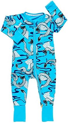 Zippy Wondersuit 2 Way front Zip Sleep and Play (6-12 Months, Blue Dragons)