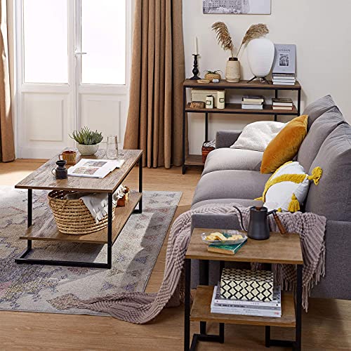 LINSY HOME 2-Tier Coffee Table, π Design Wooden Rectangular Sofa Table