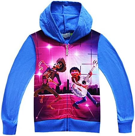Wnitefg Boys' and Girls' Coco Zip-up Jacket Hoodie Fashion T-Shirt Blue/Red