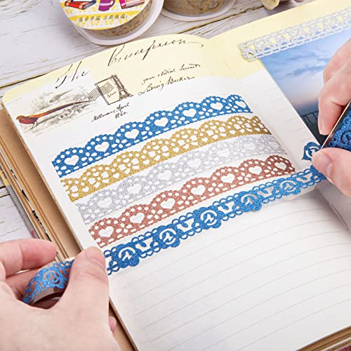 Shindel Lace Washi Tape, 15 Rolls Glitter Washi Tape 50Ft Hollow Out Decorative Tapes for DIY Scrapbook Gift Box Craft Decorations