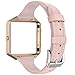 Wearlizer Compatible for with Fitbit Blaze Band Leather New Metal Frame Classic Genuine Leather Wristband Strap Accessory Fit bit Blaze Sleam Leather Band Pink