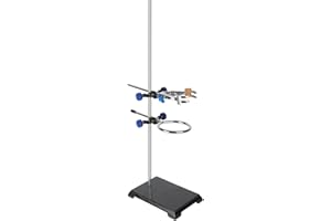 XCD Lab Stand Set, Sturdy Steel Support Stand Base with Rod (22.8 inch/58 cm Long), 2 Pcs 4-Prong Burette Clamp, Retort Ring 