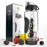 Infusion Pro 32 oz. Infused Water Bottle bpa Free with Insulated Sleeve & Fusion eBook :: Bottom Loading, Large Cage for More Flavor & Pulp Strainer :: Delicious, Healthy Way to Up Your Water Intake