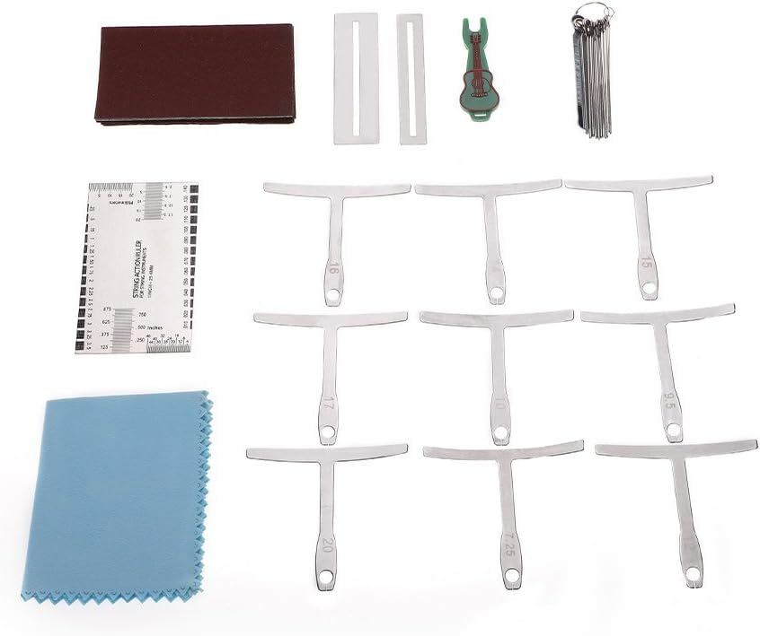 Guitar Repair Kit, 7 in 1 Guitar Fretboard Ruler Guitar File Grinding String Height Ruler Gaskets Pin Puller Sandpaper Repair Kit Set