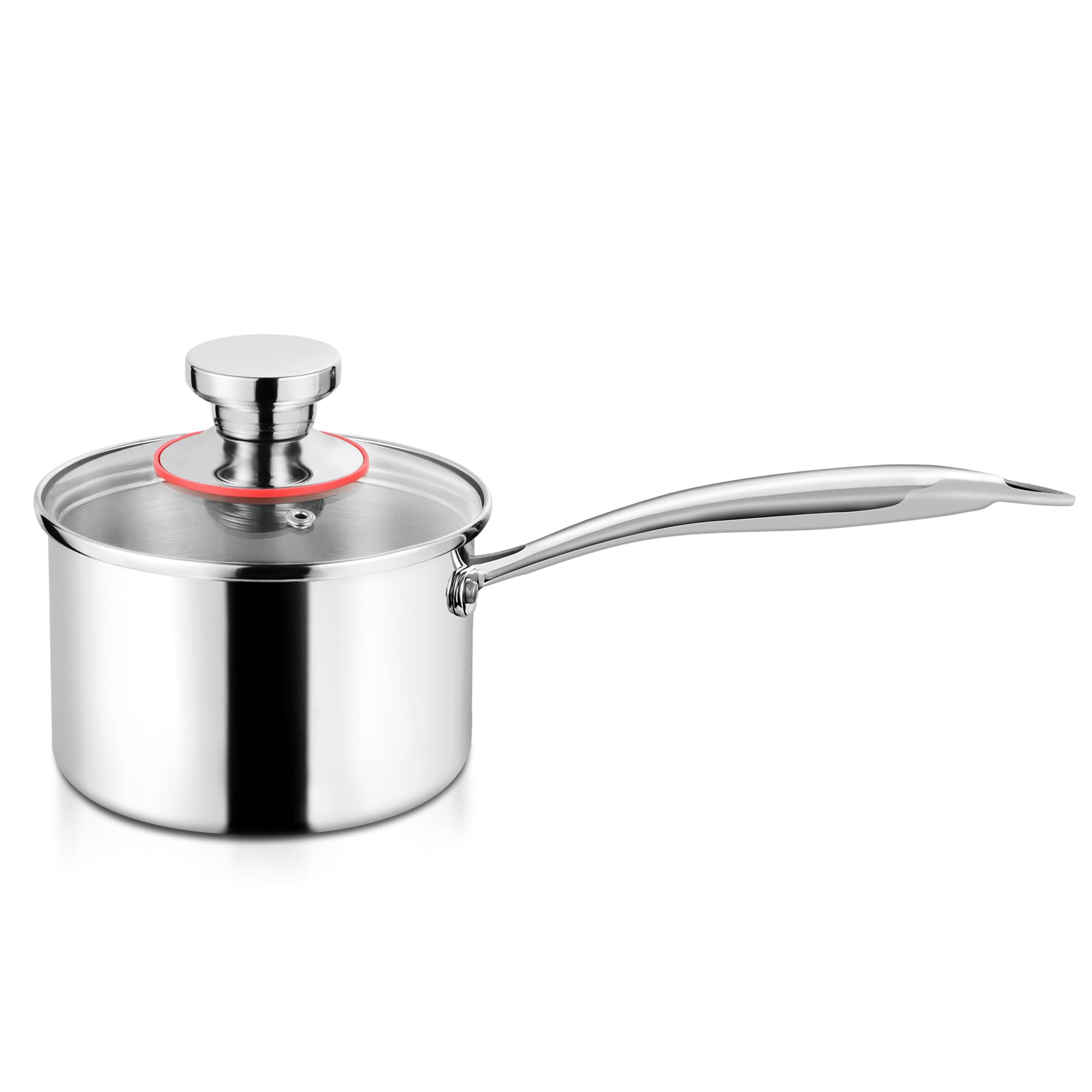 Herogo 14cm Stainless Steel Saucepan with Lid, 1L Triple-Layer Cooking Pan with Ergonomic Handle for Kitchen & Restaurant, Easy to Clean