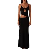 GUCURIN Women Sexy Maxi Dress Cut Out V Neck Spaghetti Straps Bodycon Long Dress Summer Party Cocktail Wear