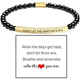 LIU JUN Dont Let The Hard Days Win Beaded Inspirational Bracelet For Women, Adjustable Natural Turquoise Obsidian Metal Bracelets Stainless Steel Band Inspirational Gifts Jewelry
