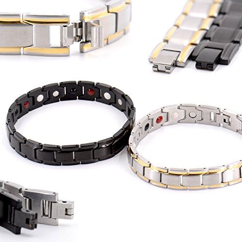 Titanium Magnetic Therapy Bracelet [2 Pack - Black &amp; Stainless Steel] - Mens &amp; Womens for Arthritis and Carpal Tunnel - Ion Edition