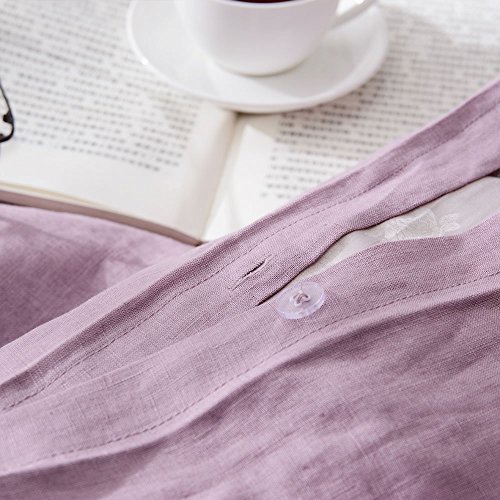 Lausonhouse Pure Linen Duvet Cover Set, 100% French Linen Duvet Cover with 2 Pillowshams, Luxurious Bedding Set - King - Mauve - Thumbnail 4