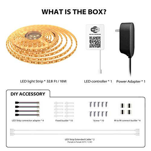 Maxonar LED Strip Lights Works with Alexa 32.8Ft/10M WiFi Wireless Smart Phone Controlled DIY Kit SMD 5050 RGB… - Image 4