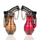 LVLing 2PCS Adjustable Flam Windproof Jet Flame Torch Refillable Cigar Lighter with Keychain (Red +Brown)