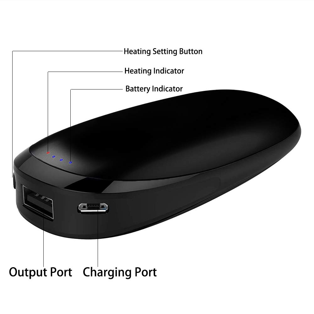 Alfway Rechargeable Pocket Hand Warmer Quick Heater 41~52℃/105~125℉ Last 5~8 Hours, Fast Recharge 5V/2A 5200mAh Reusable Portable Double-Side USB Electric 2-in-1 Hand Warmer/Power Bank, The Godsend for Raynaud\'s Arthritis, Suitable for Chi
