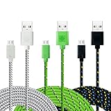 Micro USB Cable, Boxeroo Nylon Braided 3-Pack 10ft 3m High Speed Sync & Charging Cable A Male to Micro B for Samsung, HTC, LG, HP, Sony, Most Android Phones and More(Black, White, Bright Green)
